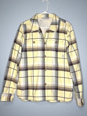 Stio Hutkeeper Straw Yellow Plaid Heavyweight Outdoorsy Cotton Flannel Shirt L